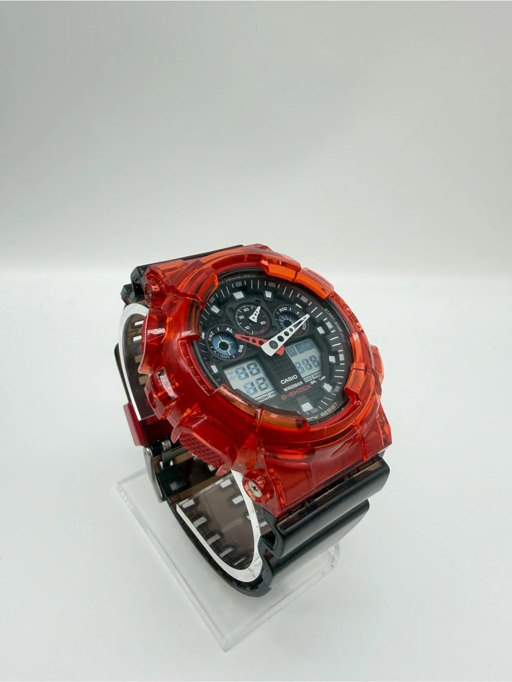 Custom Casio G-SHOCK GA-100 Black & Red Transparent Mod Watch “Cherry Bomb”